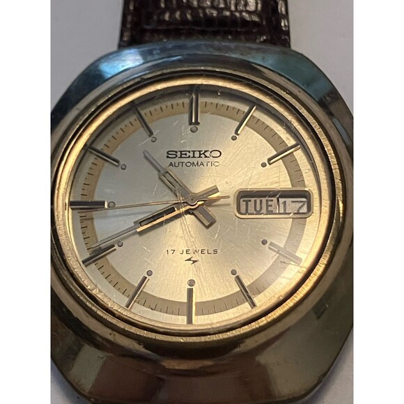 Vintage Mens SEIKO Watch 7006-7139 Automatic Aug 1973 Gold 17 Jewel Leather band main image 7